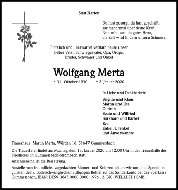 Anzeige von Wolfgang Merta von Kölner Stadt-Anzeiger / Kölnische Rundschau / Express