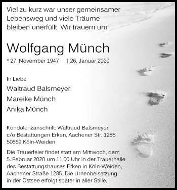 Anzeige von Wolfgang Münch von Kölner Stadt-Anzeiger / Kölnische Rundschau / Express