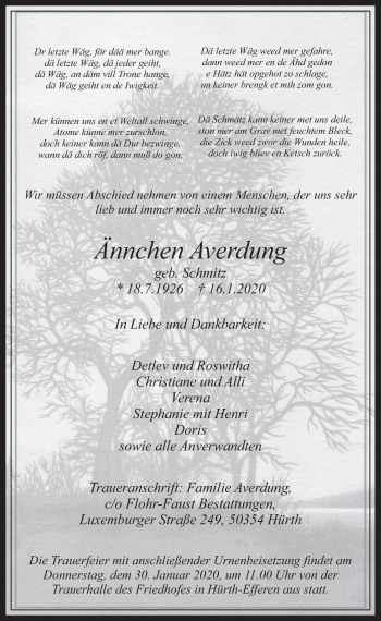 Anzeige von Ännchen Averdung von  Wochenende 
