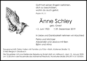 Anzeige von Änne Schley von Kölner Stadt-Anzeiger / Kölnische Rundschau / Express