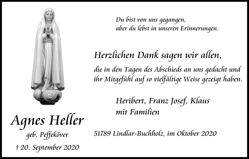 Traueranzeige für Agnes Heller vom 31.10.2020 aus Kölner Stadt-Anzeiger / Kölnische Rundschau / Express