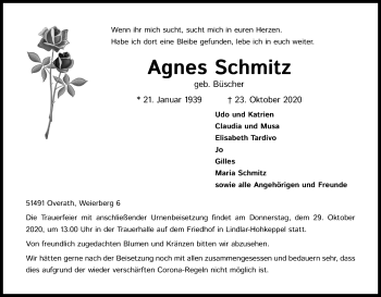 Anzeige von Agnes Schmitz von Kölner Stadt-Anzeiger / Kölnische Rundschau / Express