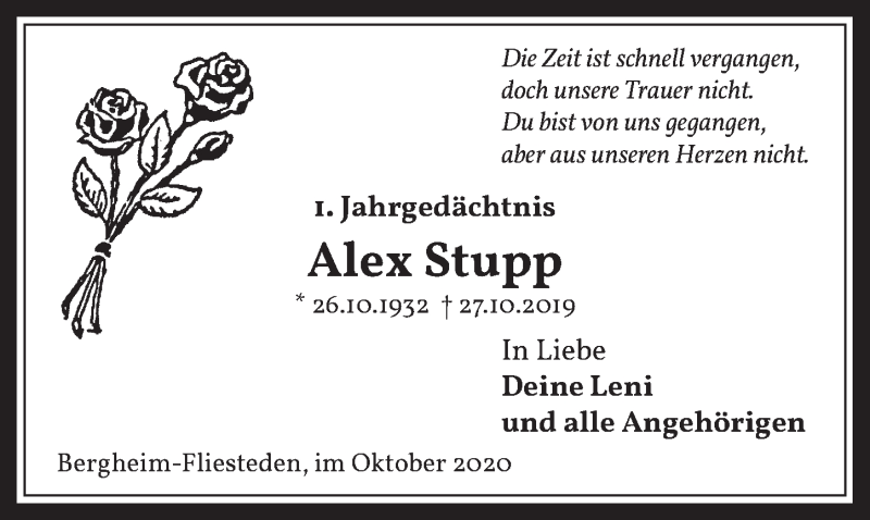  Traueranzeige für Alex Stupp vom 23.10.2020 aus  Werbepost 