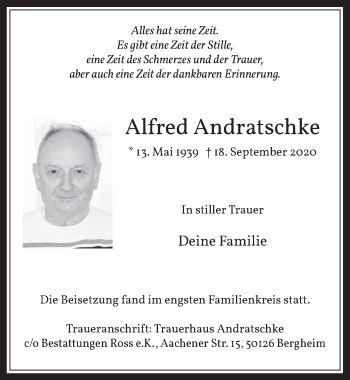 Anzeige von Alfred Andratschke von  Wochenende 