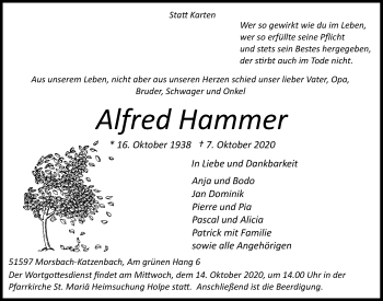 Anzeige von Alfred Hammer von  Lokalanzeiger 