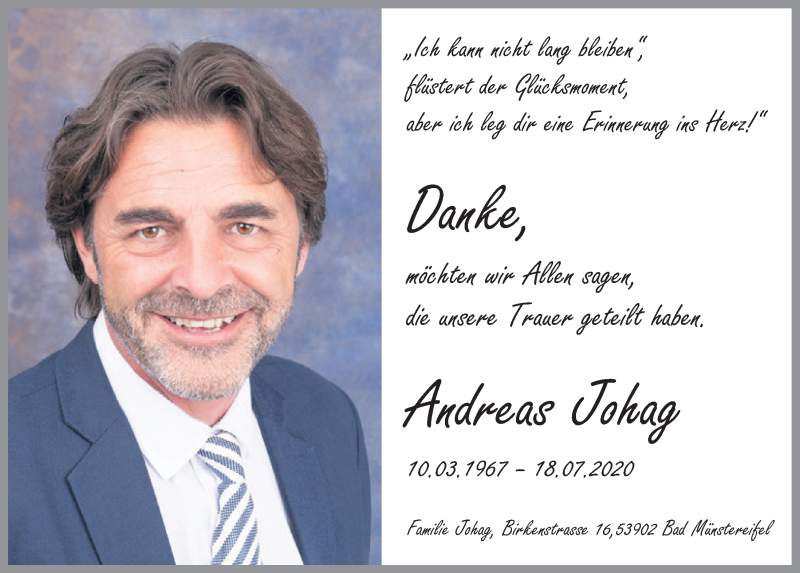  Traueranzeige für Andreas Johag vom 02.10.2020 aus  Blickpunkt Euskirchen 