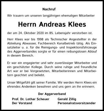 Anzeige von Andreas Klees von Kölner Stadt-Anzeiger / Kölnische Rundschau / Express