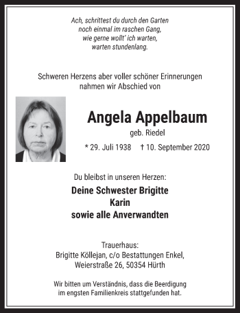 Anzeige von Angela Appelbaum von  Wochenende  Schlossbote/Werbekurier 