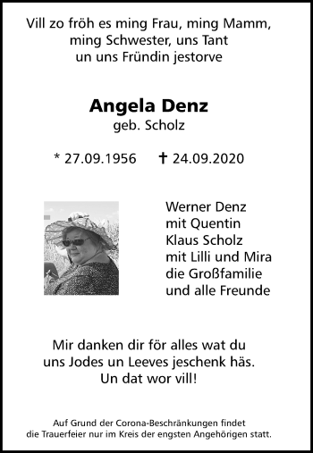 Anzeige von Angela Denz von Kölner Stadt-Anzeiger / Kölnische Rundschau / Express
