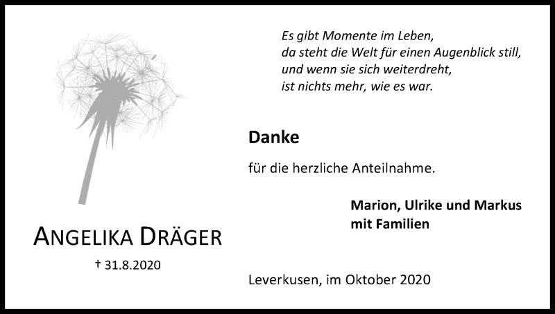  Traueranzeige für Angelika Dräger vom 10.10.2020 aus Kölner Stadt-Anzeiger / Kölnische Rundschau / Express