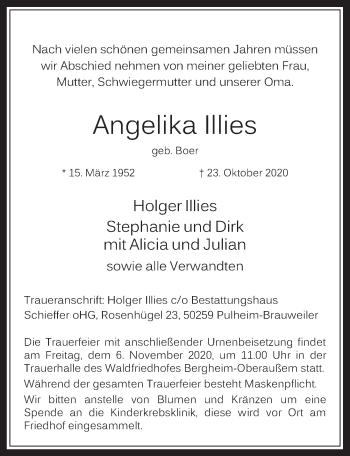 Anzeige von Angelika Illies von  Werbepost 