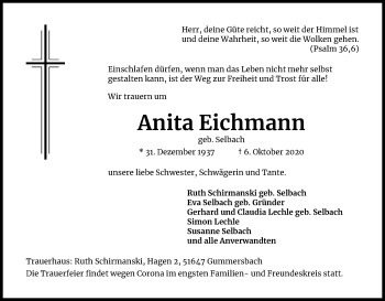 Anzeige von Anita Eichmann von Kölner Stadt-Anzeiger / Kölnische Rundschau / Express