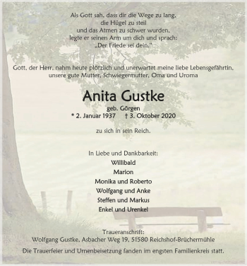 Anzeige von Anita Gustke von  Lokalanzeiger 