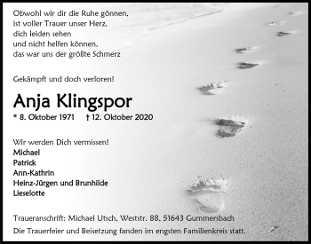 Anzeige von Anja Klingspor von  Anzeigen Echo 