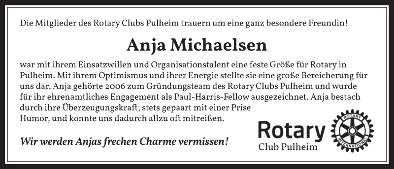  Traueranzeige für Anja Michaelsen vom 09.10.2020 aus  Wochenende 