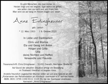 Anzeige von Anna Erlingheuser von Kölner Stadt-Anzeiger / Kölnische Rundschau / Express