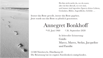 Anzeige von Annegret Bonkhoff von  Lokalanzeiger 