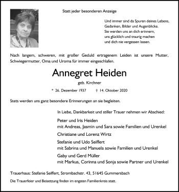 Anzeige von Annegret Heiden von  Anzeigen Echo 