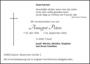 Anzeige von Annegret Peters von  Blickpunkt Euskirchen 