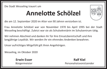 Anzeige von Annelotte Schölzel von  Schlossbote/Werbekurier 