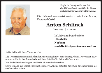 Anzeige von Anton Schlinck von  Werbepost 