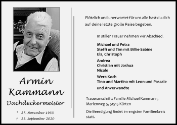 Anzeige von Armin Kammann von Kölner Stadt-Anzeiger / Kölnische Rundschau / Express