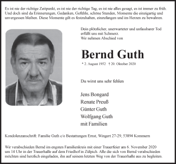 Anzeige von Bernd Guth von  Blickpunkt Euskirchen 