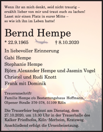 Anzeige von Bernd Hempe von Kölner Stadt-Anzeiger / Kölnische Rundschau / Express
