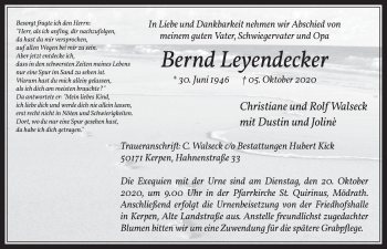 Anzeige von Bernd Leyendecker von  Werbepost 