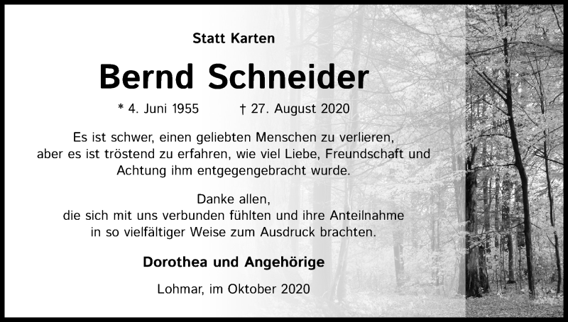  Traueranzeige für Bernd Schneider vom 10.10.2020 aus Kölner Stadt-Anzeiger / Kölnische Rundschau / Express