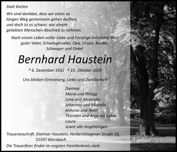 Anzeige von Bernhard Haustein von  Lokalanzeiger 