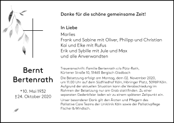 Anzeige von Bernt Bertenrath von Kölner Stadt-Anzeiger / Kölnische Rundschau / Express
