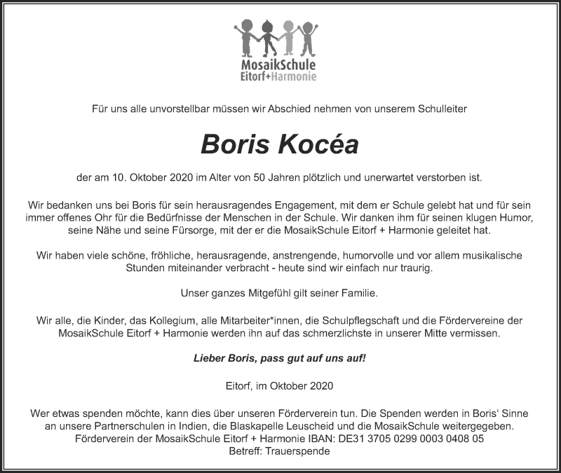  Traueranzeige für Boris Kocéa vom 14.10.2020 aus Kölner Stadt-Anzeiger / Kölnische Rundschau / Express