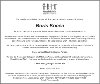 Anzeige von Boris Kocéa von Kölner Stadt-Anzeiger / Kölnische Rundschau / Express