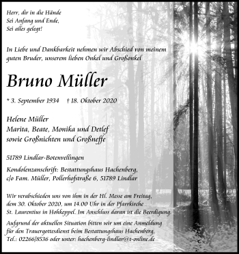 Anzeige von Bruno Müller von Kölner Stadt-Anzeiger / Kölnische Rundschau / Express