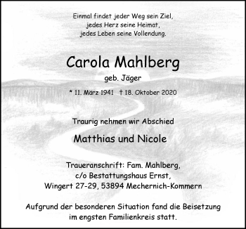 Anzeige von Carola Mahlberg von  Blickpunkt Euskirchen 