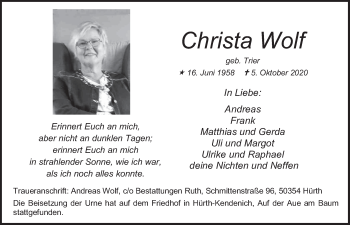 Anzeige von Christa Wolf von  Wochenende 