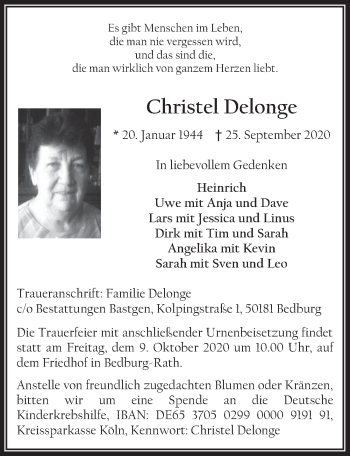 Anzeige von Christel Delonge von  Werbepost 