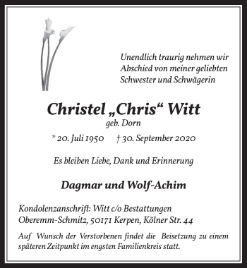 Anzeige von Christel Witt von  Werbepost 