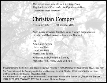 Anzeige von Christian Compes von Kölner Stadt-Anzeiger / Kölnische Rundschau / Express
