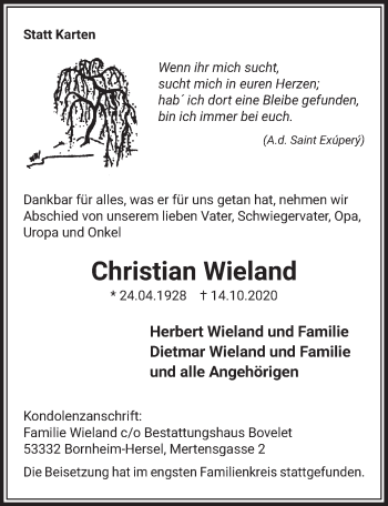 Anzeige von Christian Wieland von  Schlossbote/Werbekurier 