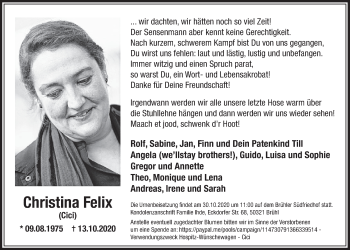 Anzeige von Christina Felix von  Schlossbote/Werbekurier 