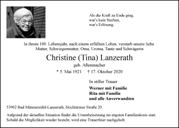 Anzeige von Christine Lanzerath von  Blickpunkt Euskirchen 