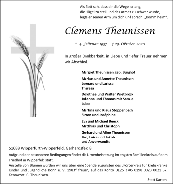 Anzeige von Clemens Theunissen von Kölner Stadt-Anzeiger / Kölnische Rundschau / Express