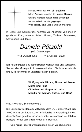 Anzeige von Daniela Pätzold von Kölner Stadt-Anzeiger / Kölnische Rundschau / Express
