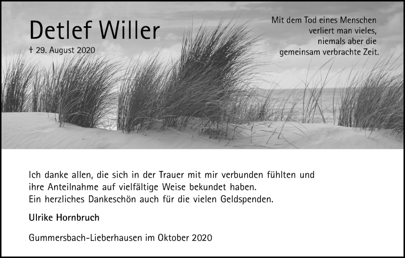  Traueranzeige für Detlef Willer vom 17.10.2020 aus Kölner Stadt-Anzeiger / Kölnische Rundschau / Express