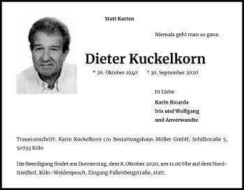 Anzeige von Dieter Kuckelkorn von Kölner Stadt-Anzeiger / Kölnische Rundschau / Express