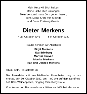 Anzeige von Dieter Merkens von Kölner Stadt-Anzeiger / Kölnische Rundschau / Express
