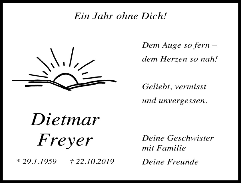  Traueranzeige für Dietmar Freyer vom 23.10.2020 aus  Lokalanzeiger 