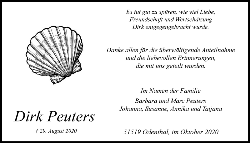  Traueranzeige für Dirk Peuters vom 09.10.2020 aus  Bergisches Handelsblatt 